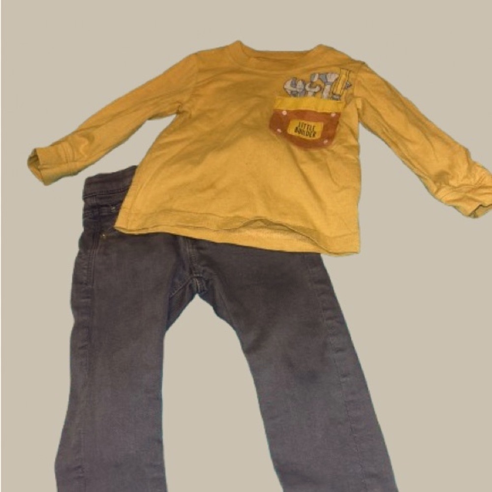 Yellow Kids Carters Shirt with Graphic Print and Zara Jeans